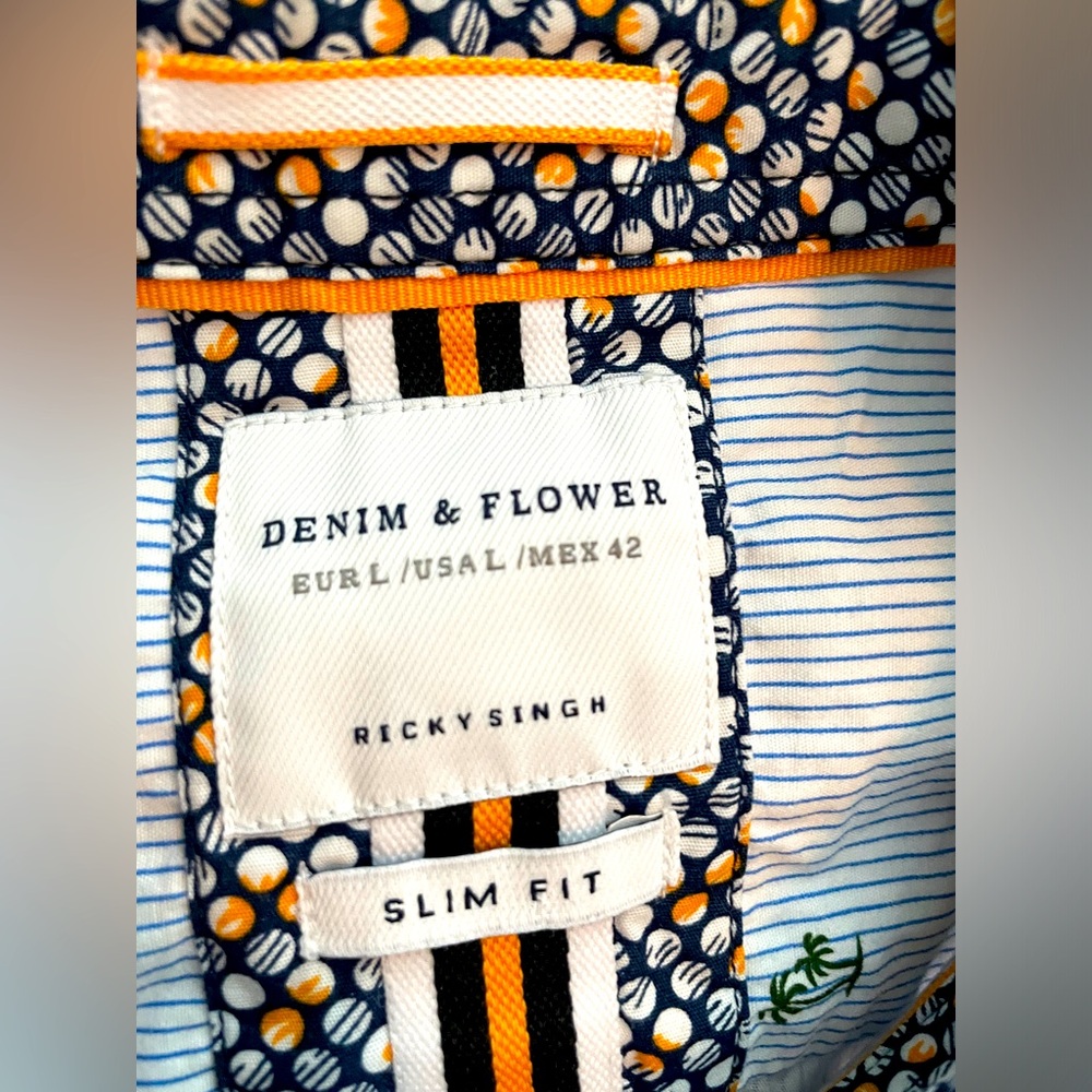 Denim & Flower Men’s Cotton Palm Tree Pattern Shirt Large Slim Fit